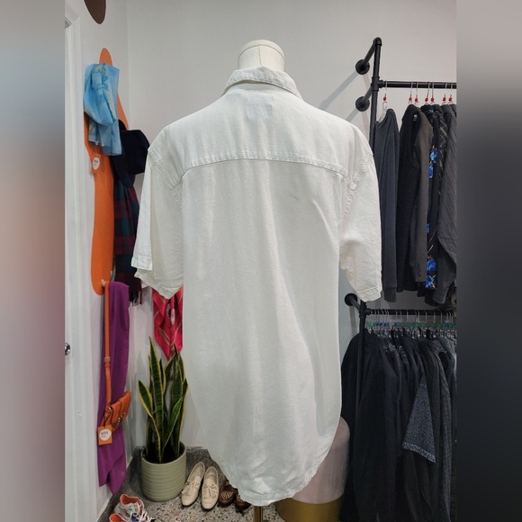 Haggar White Geometric Linen Blend Pattern Men's Shirt - Picture 4 of 6